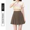 Saia Cáqui Plissada para Mulheres Primavera e Verão Estilo Preppy Petite Jk Saia Curta Elegante Cintura Alta Saia A-Line de Alfaiataria