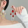 Pendientes de Borla Completamente Diamantados Super Brillantes Estilo Palacio, Lujo Ligero, Diseño de Nicho de Gama Alta, Pendientes de Presión con Artesanía Pesada, Pendientes Versátiles y Elegantes