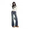 Pantalones acampanados de tiro bajo con estampado de arañazos de gato estilo chica picante transfronterizos, nuevos pantalones de campana versátiles de corte ajustado, azul oscuro