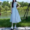 Temperamento Doce de Verão, Estilo Floresta de Fada Suave e Fresco Vestido Dopamina Francês Azul Halterneck
