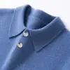 Nuevo suéter de cachemira para hombre con cuello polo, estilo jersey, corte holgado, cálido, de siete puntadas, doble hebra, engrosado, manga larga