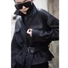 2026 Haining Estilo Primavera Nueva Chaqueta Corta Elegante de Moda de Cuero Genuino Piel de Cabra Negra con Solapa
