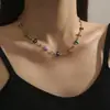Collar de Cadena para Clavícula con Perlas de Gota de Aceite y Cuentas de Arroz, Mariposa, Ojo del Diablo Retro, Colgante de Vidrio, Venta Caliente Europea y Americana Transfronteriza