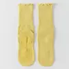 Calcetines de Yoga de Borde Enrollado hasta la Mitad de la Pantorrilla, Algodón Peinado, Sin Costuras, Antideslizantes, Calcetines Largos para Pilates y Yoga en Interiores para Mujer, Borde Fruncido, Todas las Estaciones de Verano