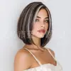 Peluca Bob de Encaje Pequeña Transfronteriza con Mechas Castaño Grisáceas, Cabello Corto Liso, Estilo Europeo y Americano, Cuero Cabelludo Realista, Peluca de Cabeza Completa al Por Mayor