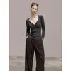 Novo top de malha de cor sólida macio, estilo coreano, com gola torcida e acinturado, emagrecedor, para mulheres