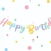 Macaron Feliz Cumpleaños Banner de Cumpleaños con Letras de Colores Decoración de Fiesta Banner en una Sola Pieza Dorado y Plateado