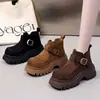 Botas Femininas Estilo Britânico com Forro, Novidade Outono/Inverno 2026, Comércio Exterior, Botas de Cano Curto Vintage com Solado Grosso para Aumento de Altura, Vendas Transfronteiriças