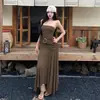 Vestido Tubinho Sexy Sem Costas Sem Mangas para Mulheres 2026 Verão Vestido Cintura Marcada Estilo Férias Barra Larga Vestido Longo Evasê