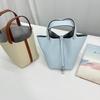 Bolso de Mujer Tipo Cesta de Verduras Bolso Cubo Portátil Gran Capacidad Textura Simple Bolso de Mano Bolsa Nueva 2024 Moda para Viajes Diarios