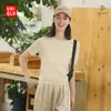 Nuevo Top de Moda Redondo para Mujer Color Sólido Camisa Base Camiseta de Punto de Manga Corta Acanalada