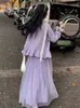 Outono/Inverno 2026 Novidades Conjunto de Duas Peças Malha com Saia de Tela Costurada Conjunto de Suéter Estilo Suave Roupas Femininas