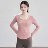 Novas Roupas de Yoga com Bojo para Mulheres, Aparência Sofisticada, Ajuste ao Corpo, Camisetas Esportivas Emagrecedoras, Treinamento de Pilates, Fitness Manga Longa Atacado