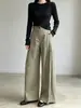 Calça de carambola tridimensional, tecido Toray resistente a rugas, calça casual texturizada, corte relaxado, calça de perna larga não comprida, nova calça feminina
