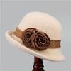 Sombrero de Lana Cálido para Otoño e Invierno para Mujer Sombrero de Pescador Combinable con Todo Sombrero de Copa con Flores y Ala Enrollada Moda Británica Sombrero de Cubeta de Lana