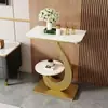 Mesa auxiliar moderna de pizarra de lujo ligero, mesa de café pequeña para sala de estar y balcón, mesa redonda de doble capa, mesa de rincón para sofá, gabinete lateral, estante de almacenamiento para entrada