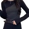Camiseta Feminina de Manga Longa com Design Falso de Duas Peças, Estilo Novo de Outono, Top Diário Slim Fit Valorizador Feminino