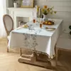 Toalha de mesa feita de algodão e linho, à prova d'água e resistente a óleo, espessa, cor lisa, design simples, toque de alta qualidade, estilo nórdico, adequada para mesas de jantar e mesas de centro