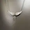 Collar Minimalista Europeo y Americano con Alas de Ángel y Cruz para Mujer, Cadena para Clavícula Retro Trendy Y2K Estilo Chica Picante de Nicho