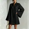 Vestido Casual Feminino de Manga Longa, Cor Sólida, Gola Lapela, Meio Zíper, Corte Solto e Leve, para Comércio Exterior na Amazon, Cruzamento Europeu e Americano, 2026