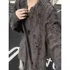 Tan Yan Mi Pluma de Cuervo Negra Bordado Artesanal de Flores en Relieve 3D Estilo Japonés Delgado Ligeramente Holgado Camisa de Muñeca Camisa de Punto