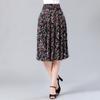 Saia Floral de Seda Gelada para Mulheres de Meia-Idade e Idosas, Roupa para Mães, Cintura Elástica, Alta Elasticidade, Saia Plissada de Comprimento Médio, Confortável e Elegante