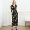 Vestido Largo Estampado Envolvente con Cuello en V, Encaje Vintage con Cordones Cintura Ajustada para Mujer Pg Dvf2025 Verano Nuevo Modelo