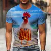 2024 comercio exterior transfronterizo verano nuevo gallo europeo y americano impresión digital 3D manga corta cuello redondo camiseta top para hombre