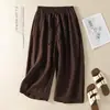 Pantalones anchos de algodón y lino estilo retro japonés para mujer, estilo simple de verano, pantalones casuales versátiles para ir al trabajo, cintura elástica, pantalones cropped