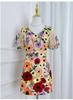Exquisitamente Bordado Hecho a Mano Colorido Personalizado Floral Cuello en V Manga Abullonada Vestido Bodycon
