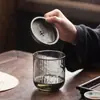 Tigela de Lavagem de Chá de Vidro Estilo Japonês, Recipiente Redondo Espessado com Tampa e Filtro, Acessório Doméstico para Cerimônia do Chá, Suporte para Bule, Balde Pequeno para Chá