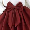Traje de falda princesa color vino tinto con lazo y top blanco con cuello floral para niñas europeas y americanas transfronterizas de Amazon