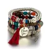 Joias Bohemianas da Moda Femininas Asas de Franja Eu Te Amo Pingente Conjunto de Pulseiras de Contas em Camadas com Franjas