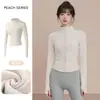 Roupa de yoga forrada com fleece e espessa para mulheres, novo estilo, para corrida, treino esportivo, jaqueta de yoga, top fitness de manga comprida com gola alta e zíper