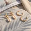 Conjunto de Brincos Bohemianos Europeus e Americanos Transfronteiriços com Concha Natural, Pérola Irregular, Concha do Mar e Estrela do Mar