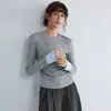 Camiseta de Manga Larga para Mujer, Color Bloque, Hombro Recto, Diseño Simple, Moda, Ropa Interior Básica, Comercio Exterior Transfronterizo, Otoño 2026