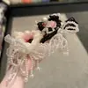 Elegante scrunchie de encaje con lazo de perlas para mujer, goma para el pelo de estilo artístico francés, accesorio para el pelo, diadema