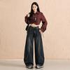 Jeans de Pierna Ancha de Alta Gama Naranja Infantil # Empalme Tridimensional, Sueltos, Adelgazantes y que Cubren la Figura, Pantalones Rectos Modernos y Versátiles para Mujer