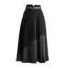 Saia de Conjunto Feminino 2026 Outono Nova Versátil Comprimento Médio Cobre o Quadril Franzida Cintura Alta Evasê Longa