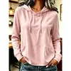 2026 Novo Outono/Inverno Europeu e Americano Feminino Manga Longa com Capuz Cordão Moletom Moda Casual Bolso Cor Sólida Top Transfronteiriço