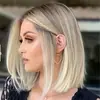 Moda Europea y Americana Popular Transfronteriza Cabello Corto Liso Degradado Gris Dorado Peluca Corta para Mujer Fibra Química Peluca Completa Lista para la Venta