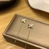 Nuevos Pendientes de Línea para Oreja con Cruz de Circonita Microincrustada, Simples, Versátiles, Nicho, Diseño de Alta Gama, Chapado en Cobre Oro Real para Mujeres