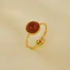 Anillo de Gema Simple de Alta Gama de Acero Inoxidable 304 Chapado en Oro de 18 Quilates para Mujer Diseño de Nicho de Moda Anillo Retro
