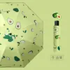 Guarda-chuva manual com tema de frutas para proteção solar, dobrável, com revestimento preto, compacto e portátil, de uso duplo para proteção contra sol e chuva, resistente a UV