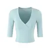 Camiseta Corta Lisa de Color Puro con Cuello en V Cruzado y Mangas Medias Ajustada + Falda Bodycon de Cintura Alta Conjunto de Ropa Sexy