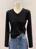 Blusa Básica Top Cinza Floral com Decote V e Manga Longa Regular para Mulheres, Versátil, Slim Fit para Primavera e Outono