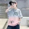 Nueva camiseta de verano para niños con estampado de letras de dibujos animados, top de verano de manga corta para niños, ropa para niños de tallas pequeñas y medianas