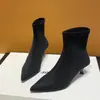 Botines elegantes de punta fina con tacón de gatito estilo coreano 2026 para mujer, botines calcetín elásticos de gamuza con forro de felpa, de ajuste ceñido