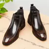 Botas Chelsea con Brogue Estilo Británico Tallado Transfronterizas para Hombre Piel Genuina Formales de Negocios Caña Alta de Piel sin Cordones Botas para Hombre