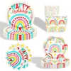 Novo em estoque Tema Arco-Íris Colorido Natal Festa de Aniversário Infantil Conjunto de Descartáveis Copo de Papel Prato de Papel